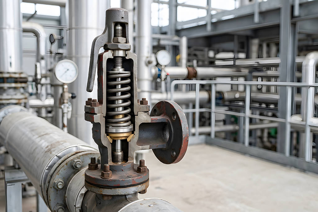 Industrial safety valve and process piping for industrial process control systems